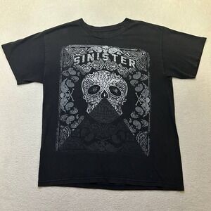 Official Sinister Brand T-shirt Men's Y2K Skull Graphic Print Size Large Black